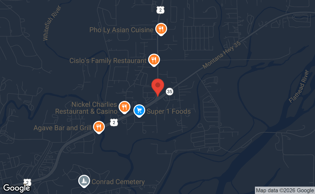 Map showing location of Fatt Boy's Poker Room in Kalispell, Montana