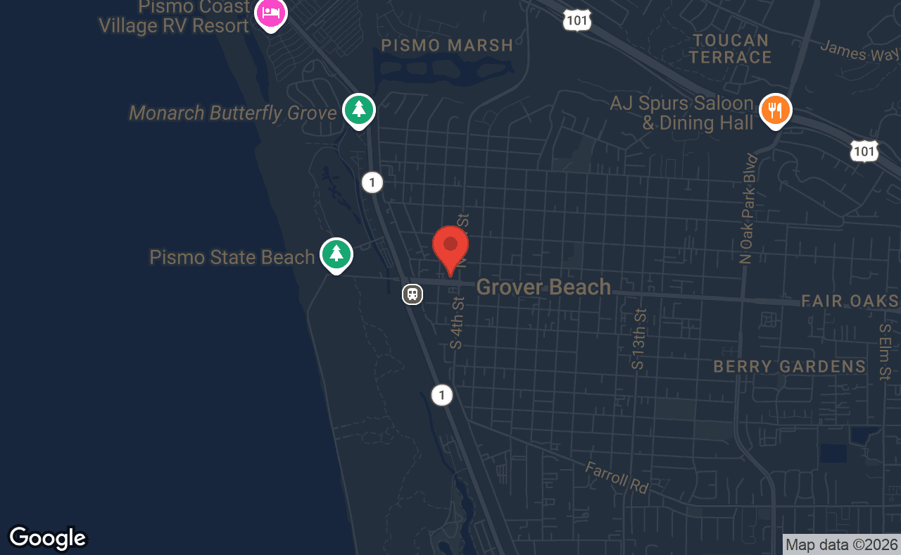Map showing location of Central Coast Casino Poker Room in Grover Beach, California