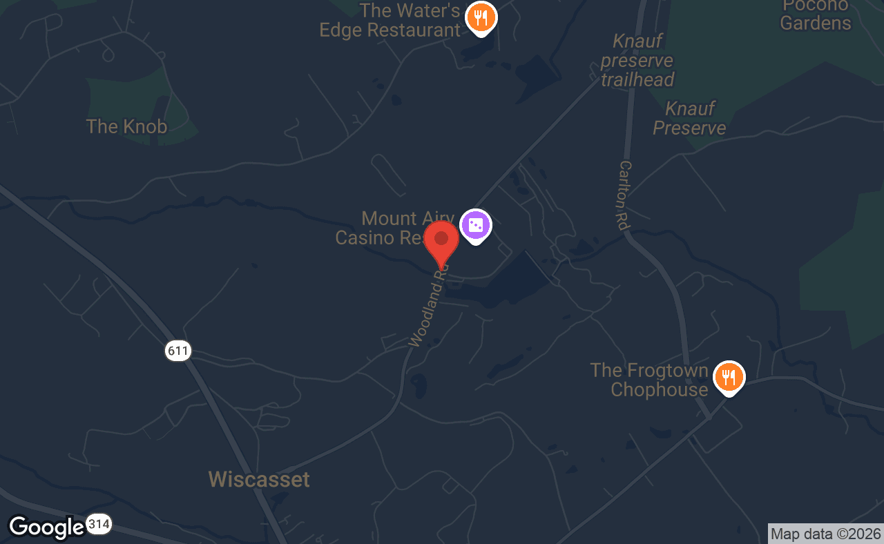 Map showing location of Mount Airy Poker Room in Mount Pocono, Pennsylvania
