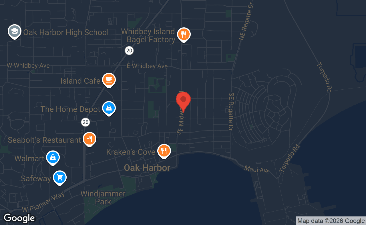Map showing location of Oak Bowl Card Room Poker Room in Oak Harbor, Washington